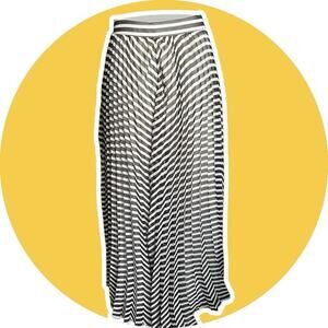 WD.NY Women’s Black White Zig Zag Accordion Pleat Maxi Skirt Sz M NEW NWT Modest